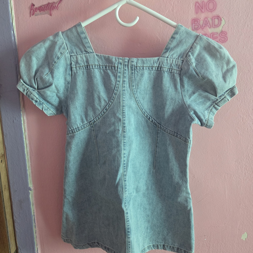 Light Blue Denim Puff Sleeve Top